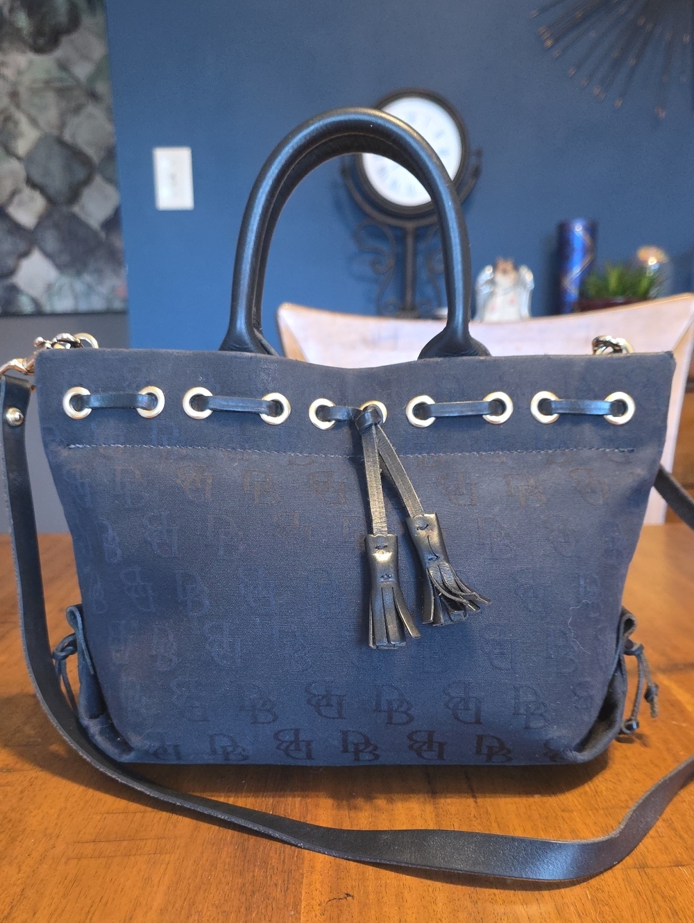 Dooney & Bourke Black Logo-Print Tote with Tassel Made In USA